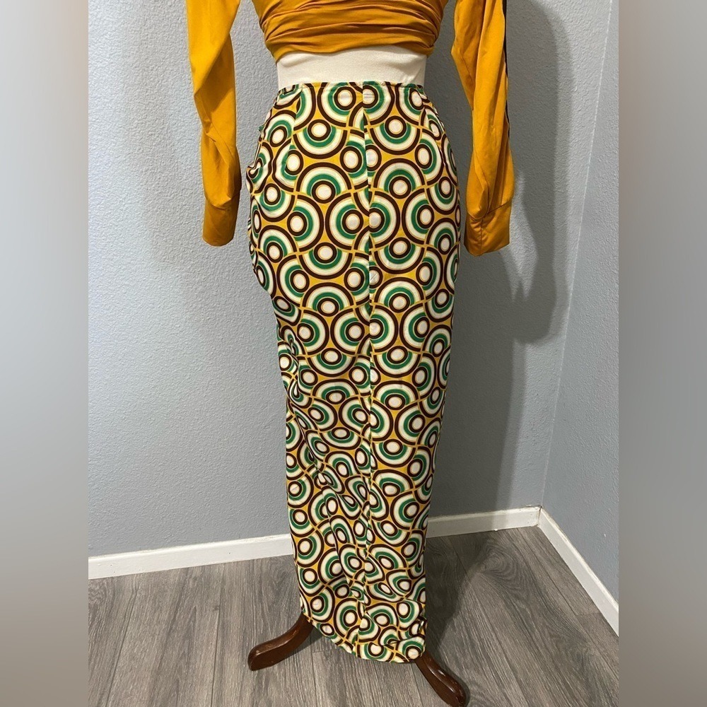 Zara Boho Sarong Skirt Size M Geometric Retro Circle Print Pareo Midi Multicolor - Picture 9 of 12